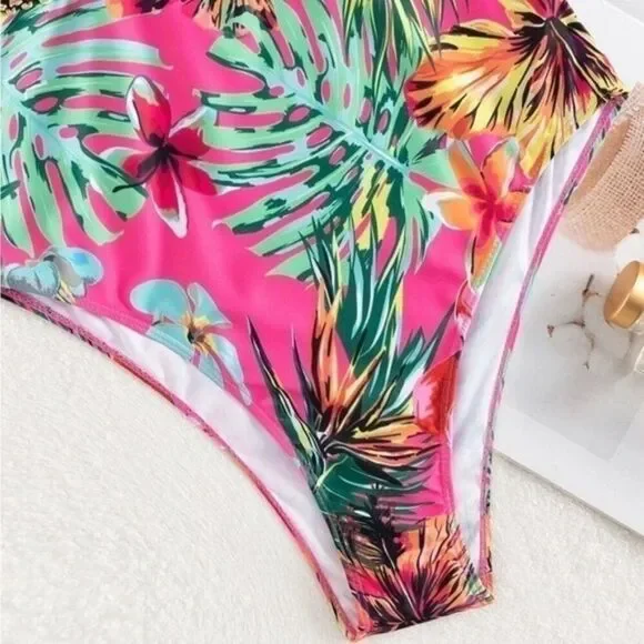 Shein Pink Tropical Stitch Pushup One Piece Swimsuit Bikini L - Picture 6 of 11